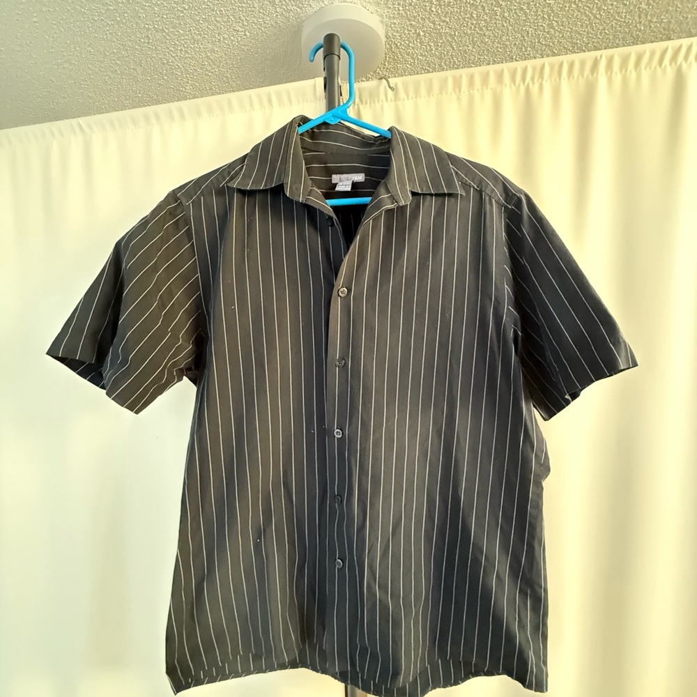 H&M Black Casual Button Down Shirt with Pinstripes